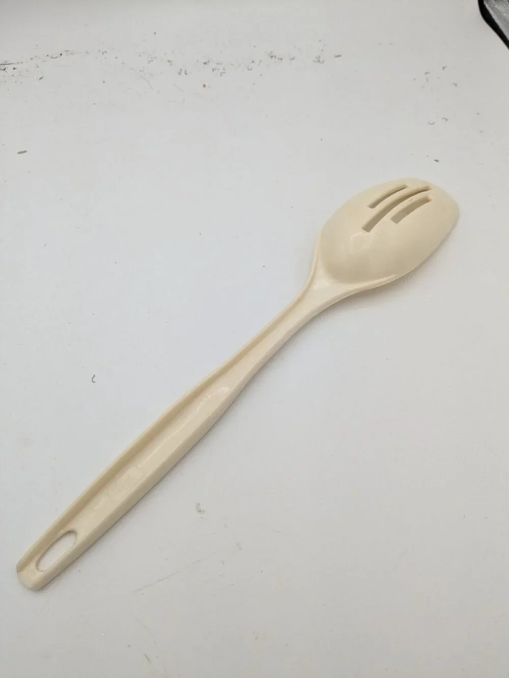Vintage Foley #1 Almond Nylon Plastic Slotted Spoon 11